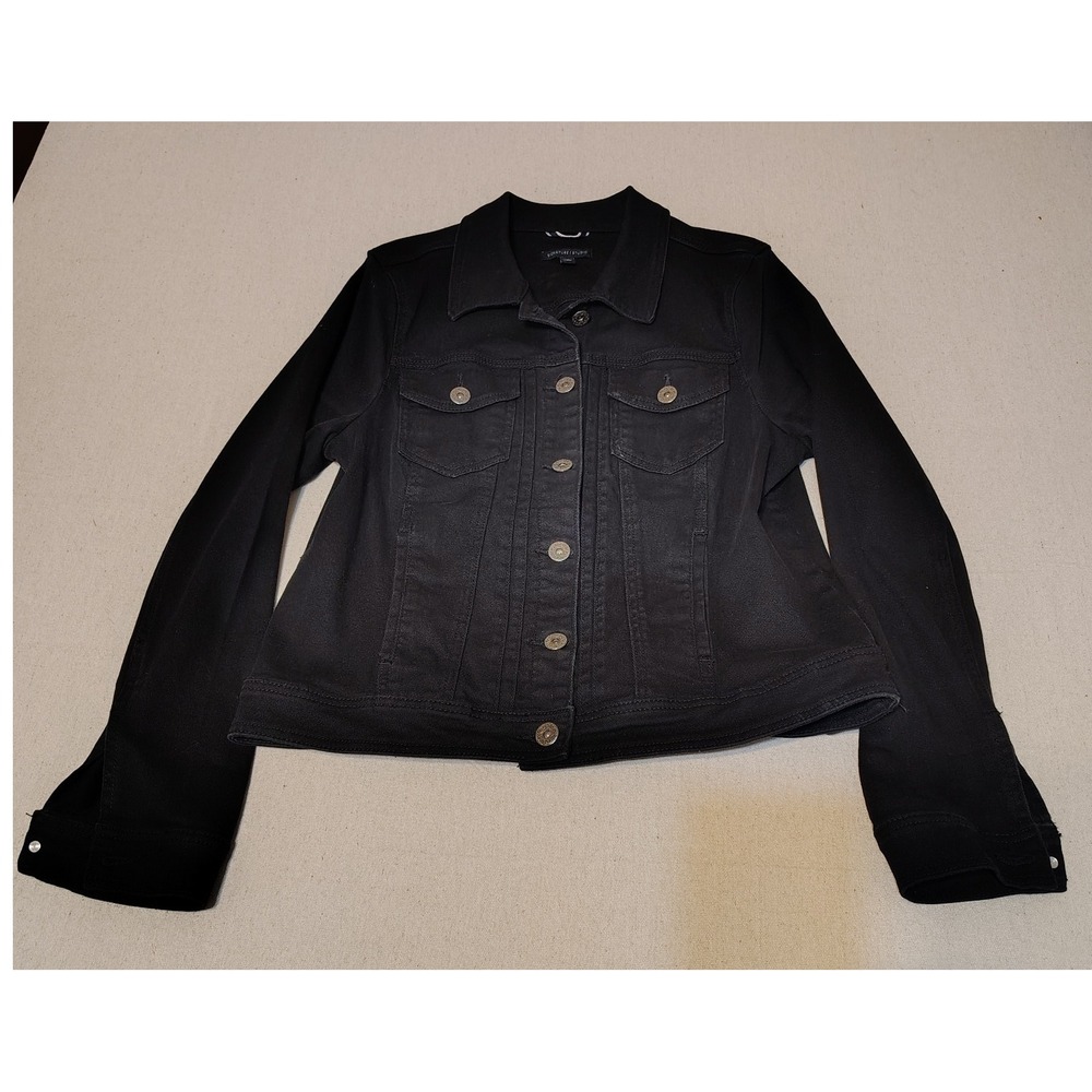 SIGNATURE STUDIO‎ Womens Black Denim Jacket Trucker Style Size XL Button Up